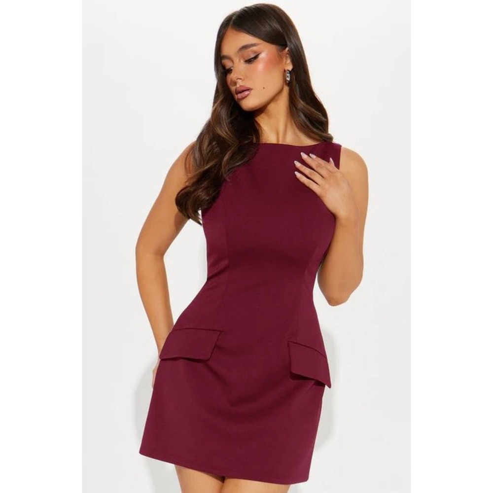Fashion Nova Mini Dress Women‎ Medium Wine NEW Tabitha Boat Neck Sleeveless Red